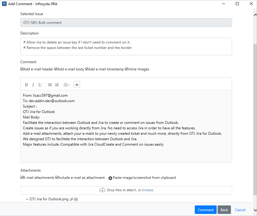 Atlassian Products Documentation > Comment on an existing issue > OTJ_Comment_From_Email.png