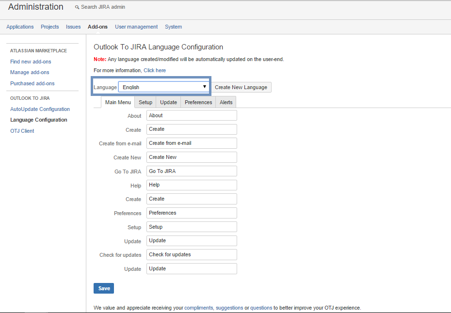Atlassian Products Documentation > Modify Existing Language > LanguageConfigurationModify2.png